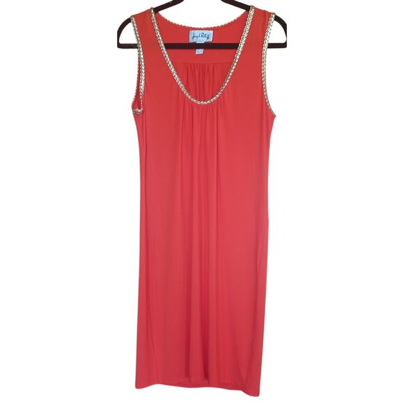 Joseph Ribkoff Orange Tank Dress Gold Braid on Collar Tensel Fabric Women's 8 - Picture 2 of 9